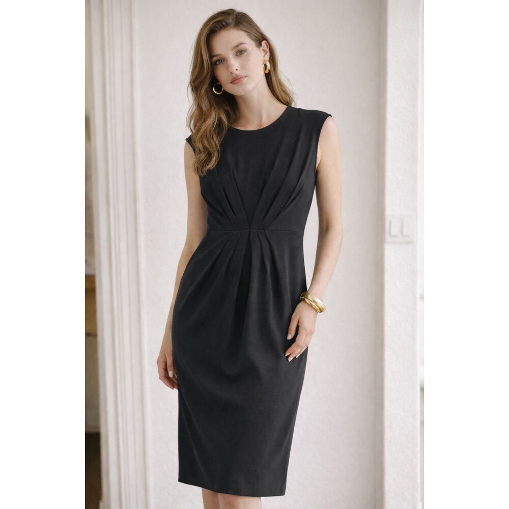 Talbots Gathered Pleated Waist Midi Black Dress S NWOT